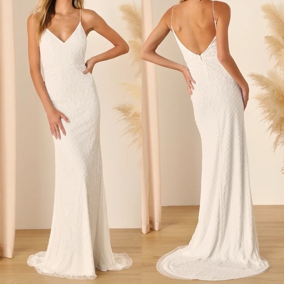 Cherished Vow White Beaded Backless Mermaid Maxi Dress - Picture 1 of 2